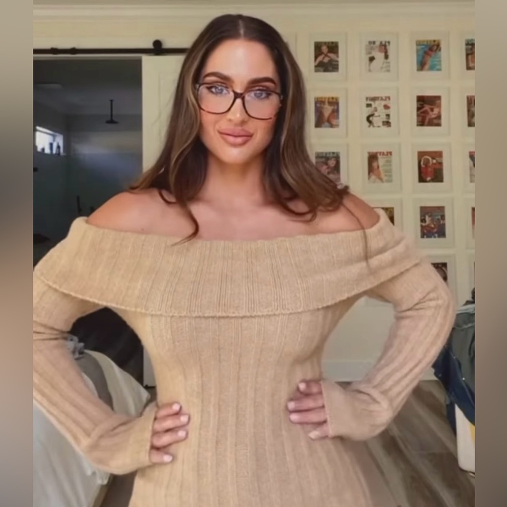 Fashion Nova Cozy Tan Ribbed Sweater